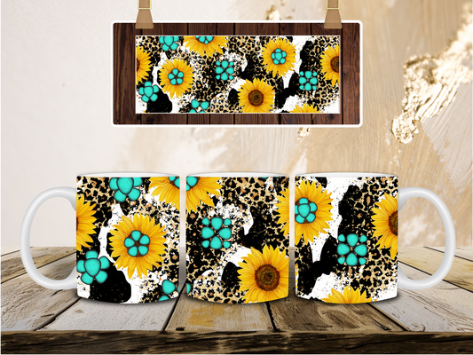 Teal sunflower mix mug