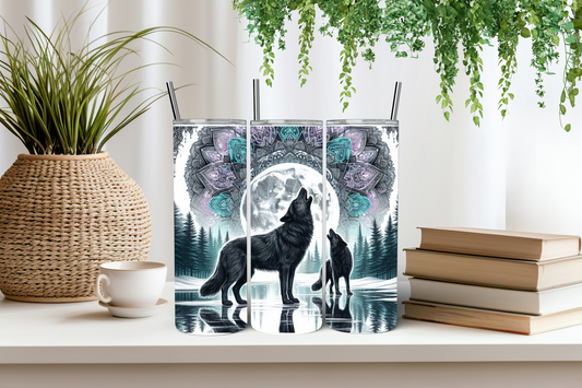 Howling wolf mandala art tumbler