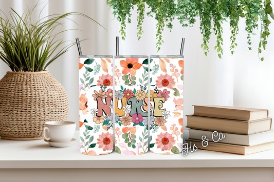 Floral nurse tumbler