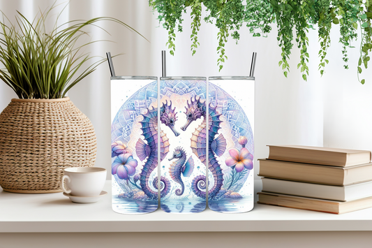 Sea horses mandala art tumbler