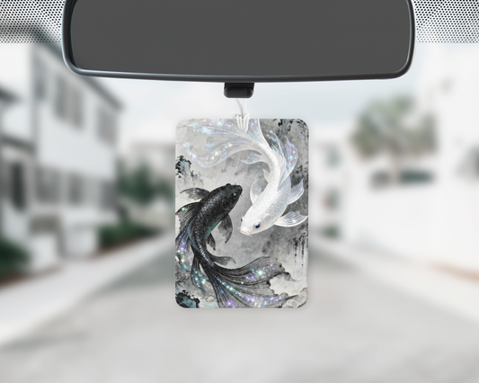 Black and white fish car freshie