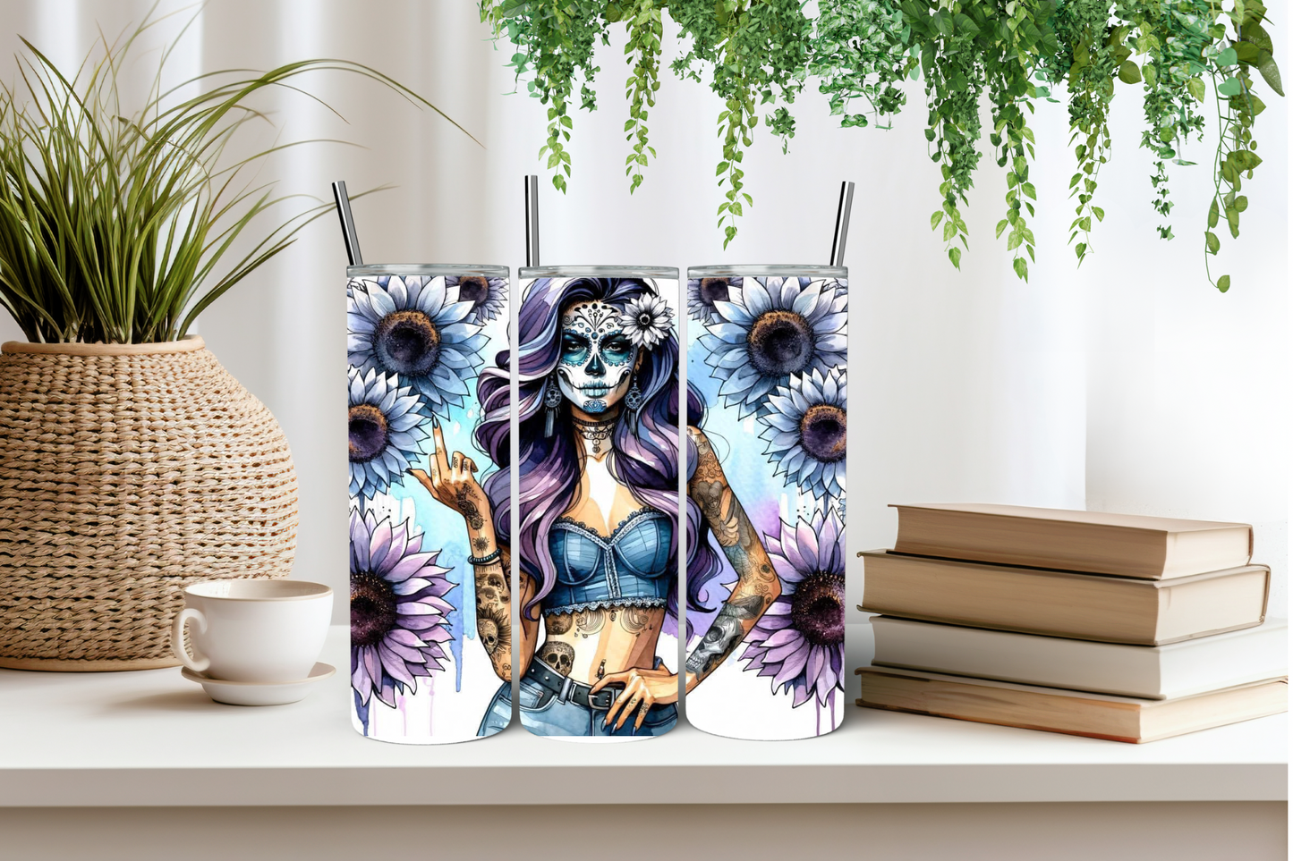 Skull human pastel blue/purple tumbler