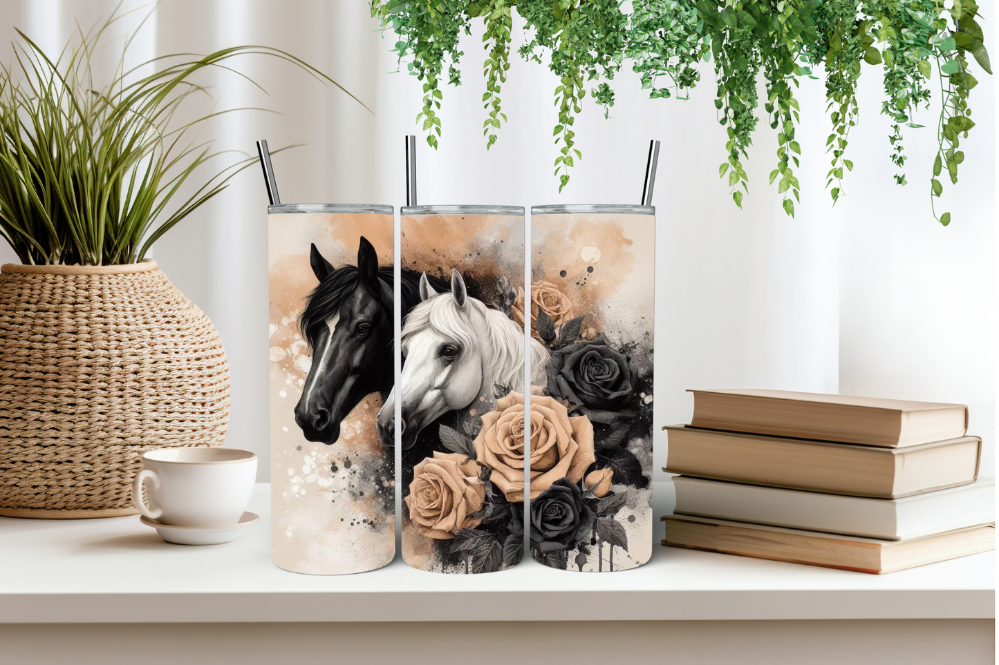 Black and white horse tumbler