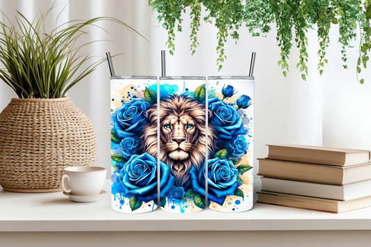 Blue rose lion tumbler