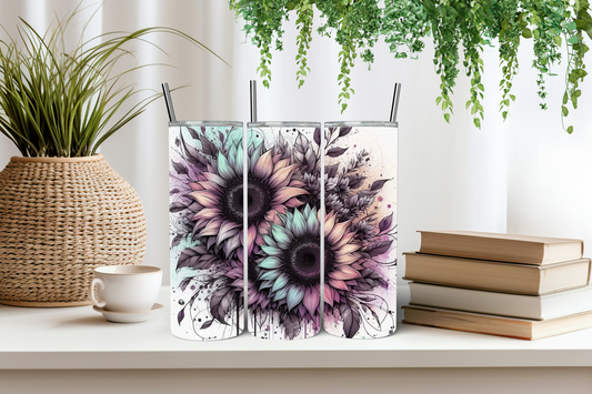 Pastel rainbow sunflower tumbler