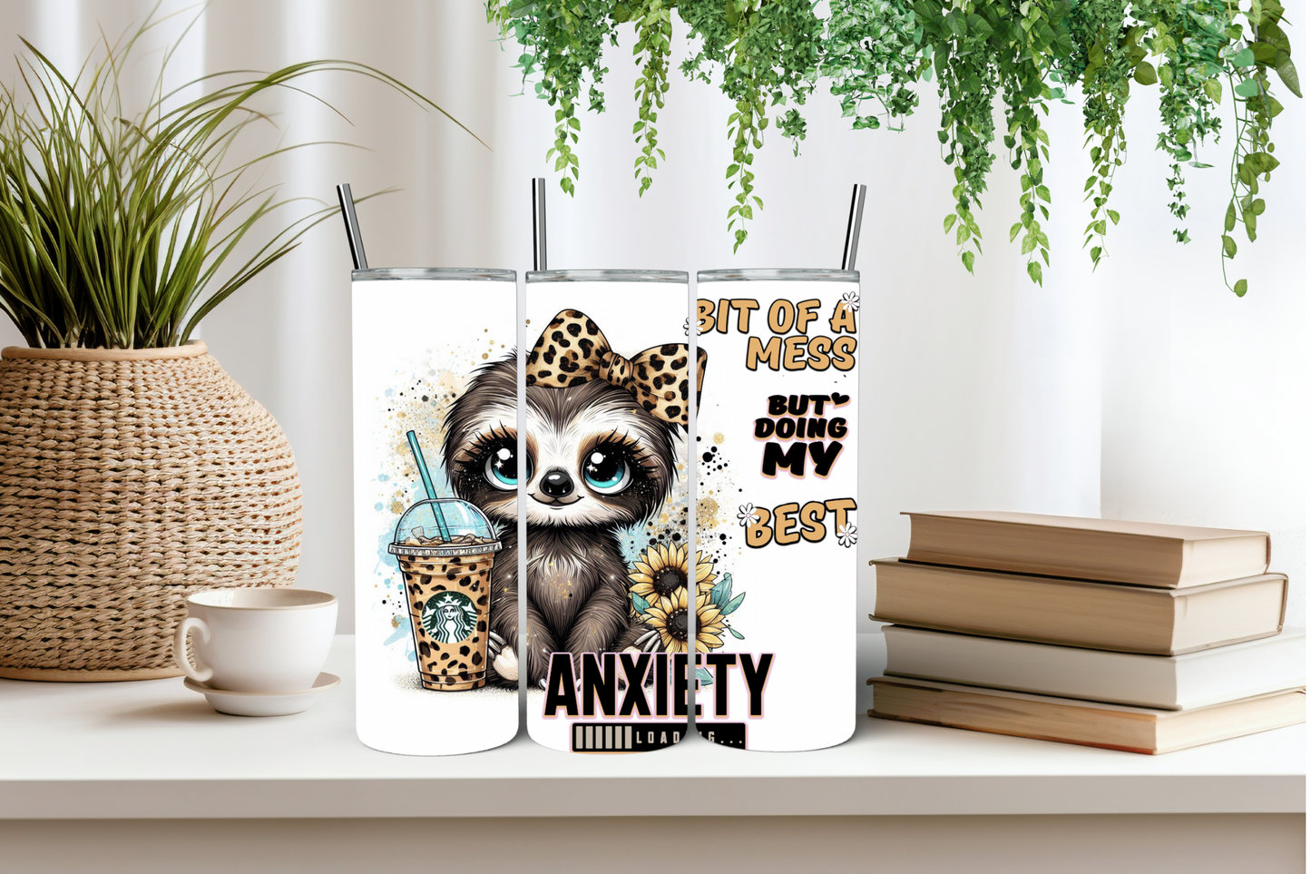 Yellow sloth anxiety tumbler