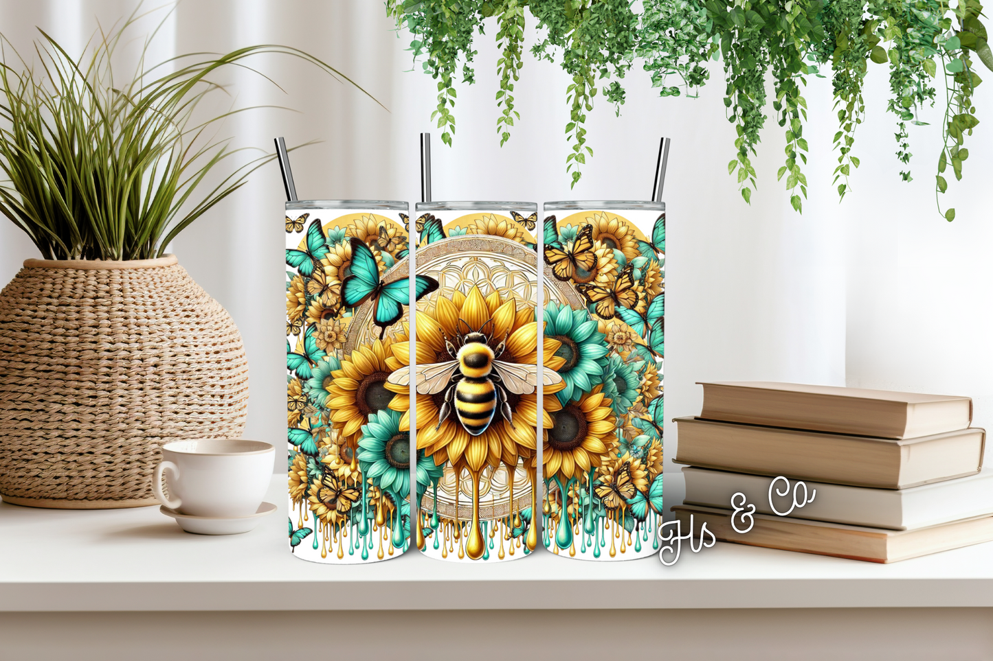 Honey bee floral tumbler