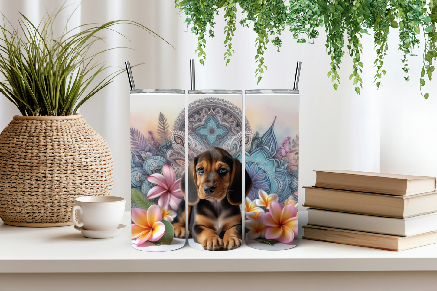 Baby dash puppy mandala art tumbler