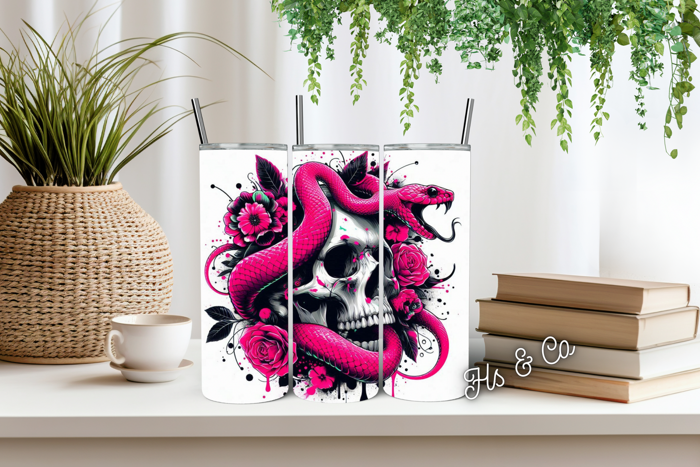 Pink skull tumbler