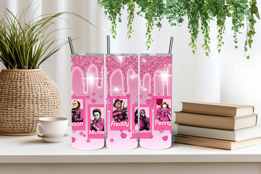 Pink drip horror tumbler