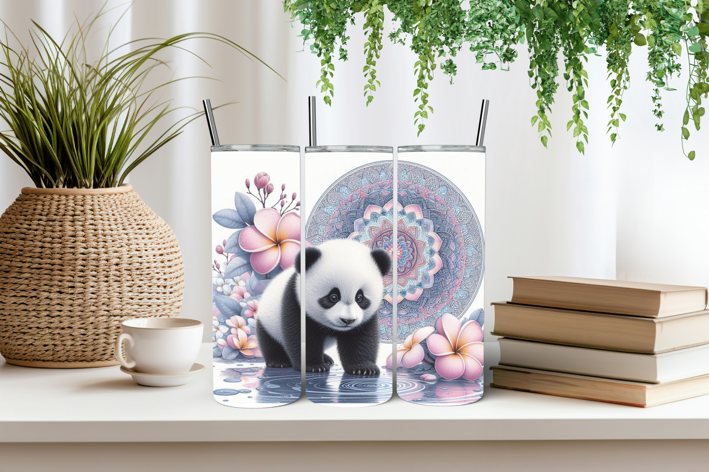 Panda mandala art tumbler