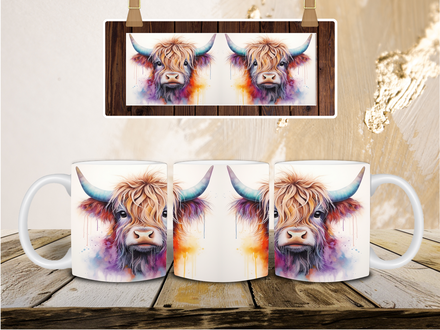 Highland cow purple drip mug