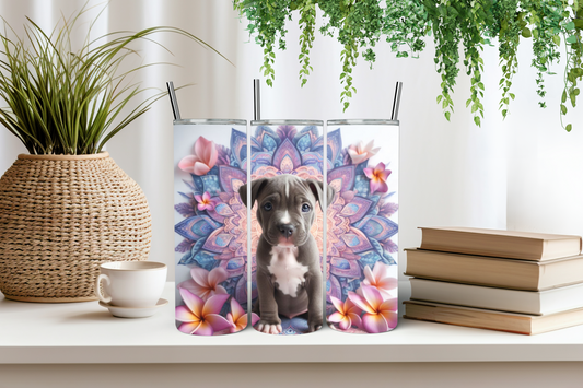 Baby staffy puppy mandala art tumbler