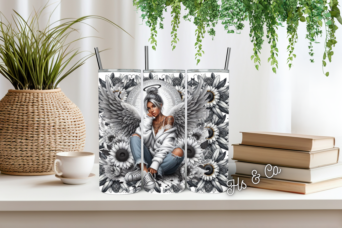 Grey halo girl tumbler