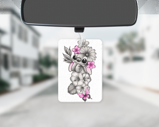Alien pink and black floral car freshie