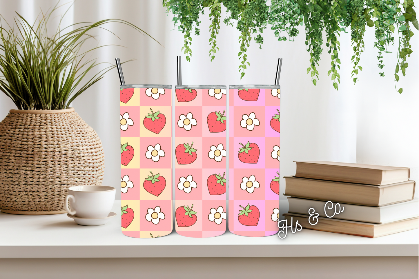 Strawberries and flowers tumbler