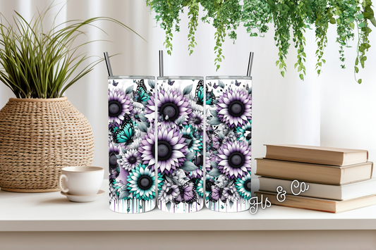 Butterfly and flowers tumbler