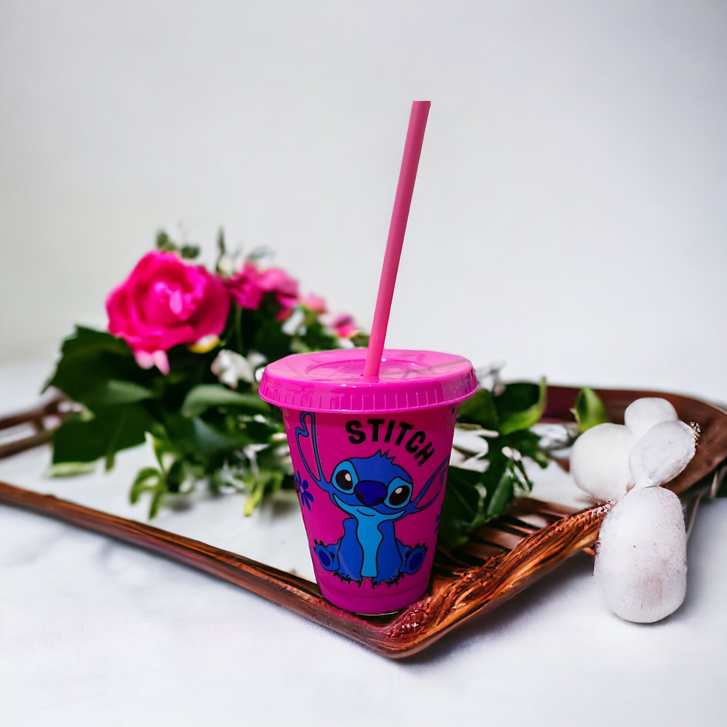 Hot pink stitch kids cold cup