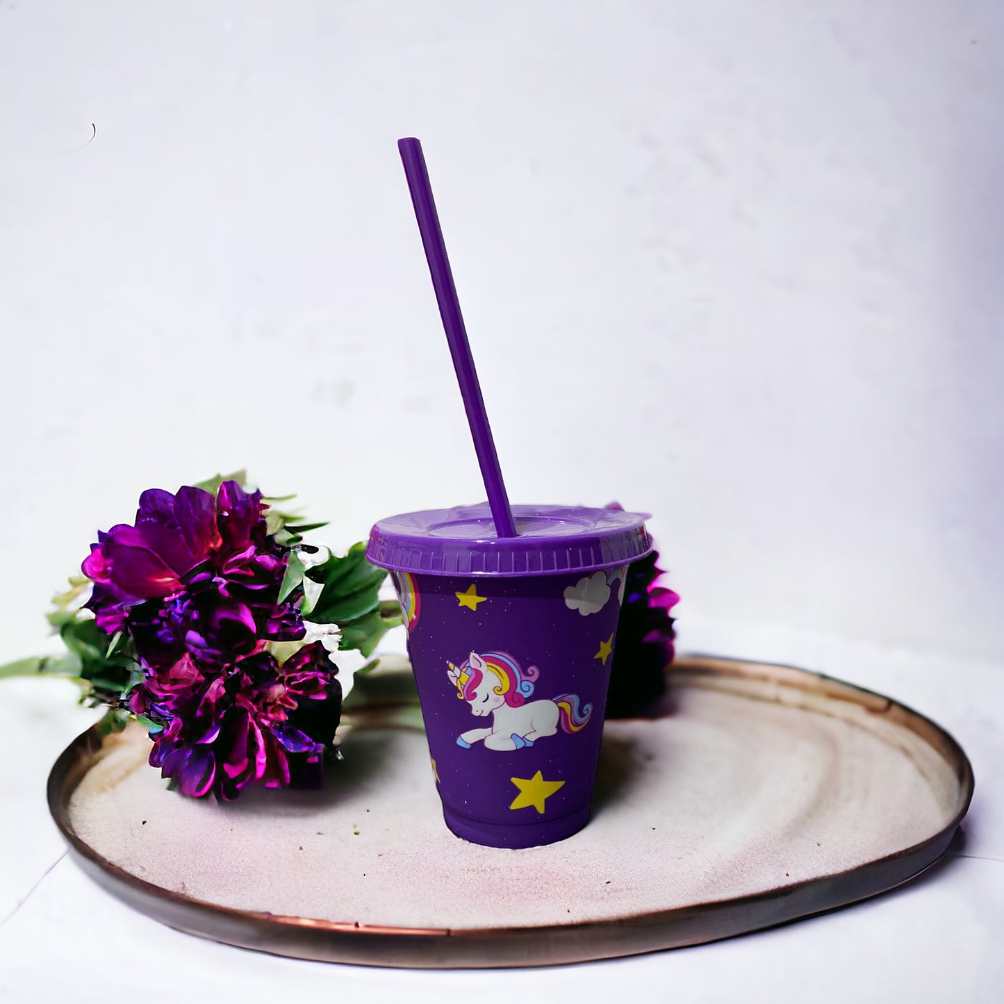 Purple unicorn kids cold cup