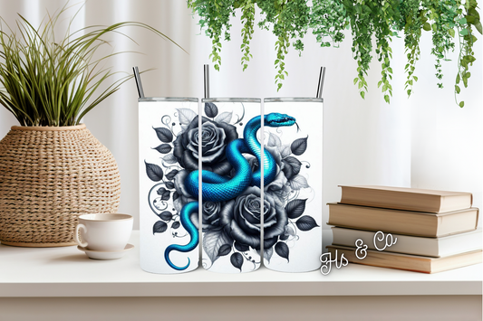 Blue snake black roses tumbler