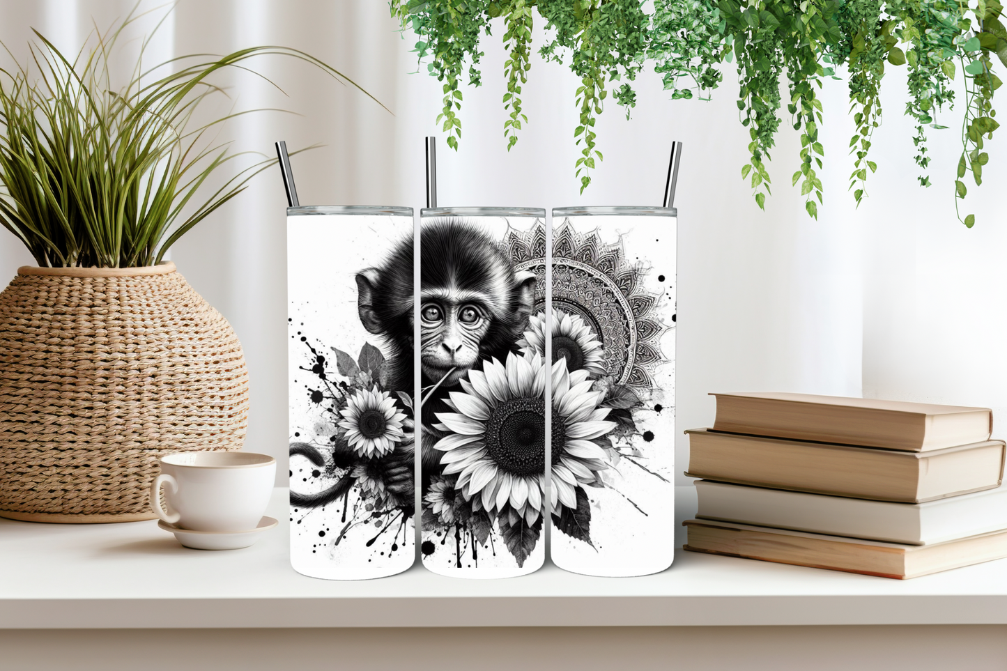 Black and white monkey tumbler