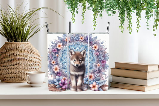 Baby wolf mandala art tumbler