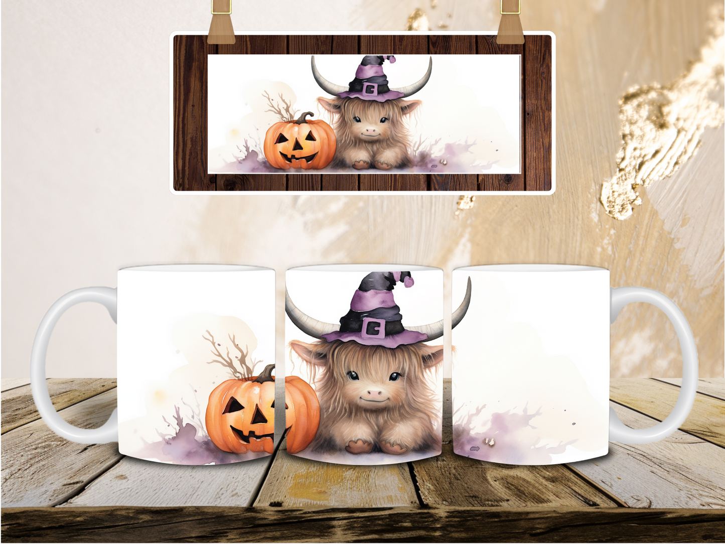 Spooky highland cow mug