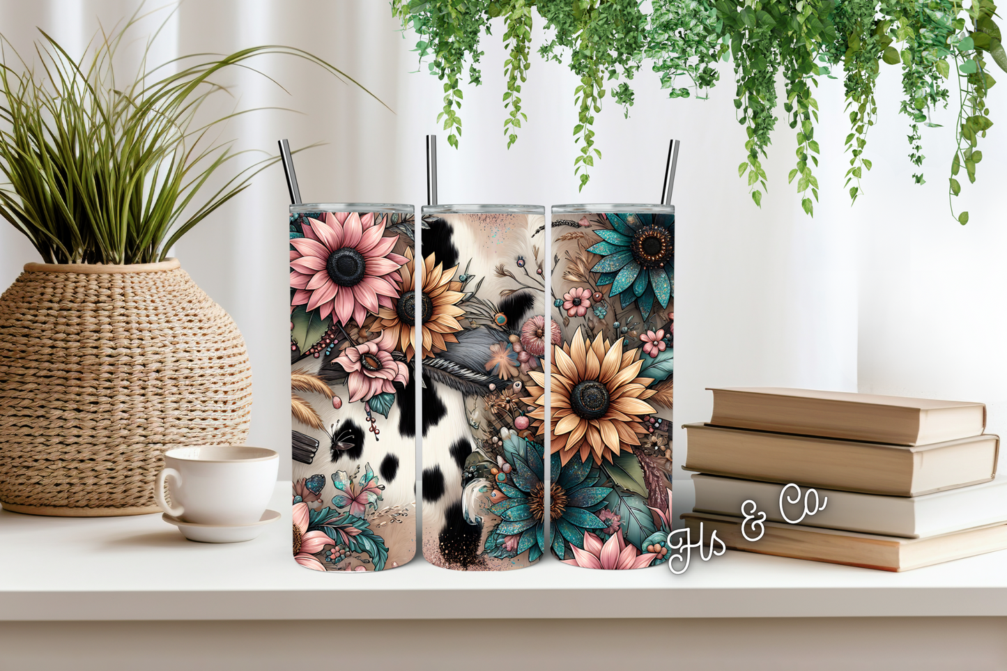 Cow fur and floral tumbler