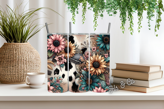 Cow fur and floral tumbler