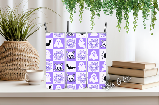 Purple check horror tumbler