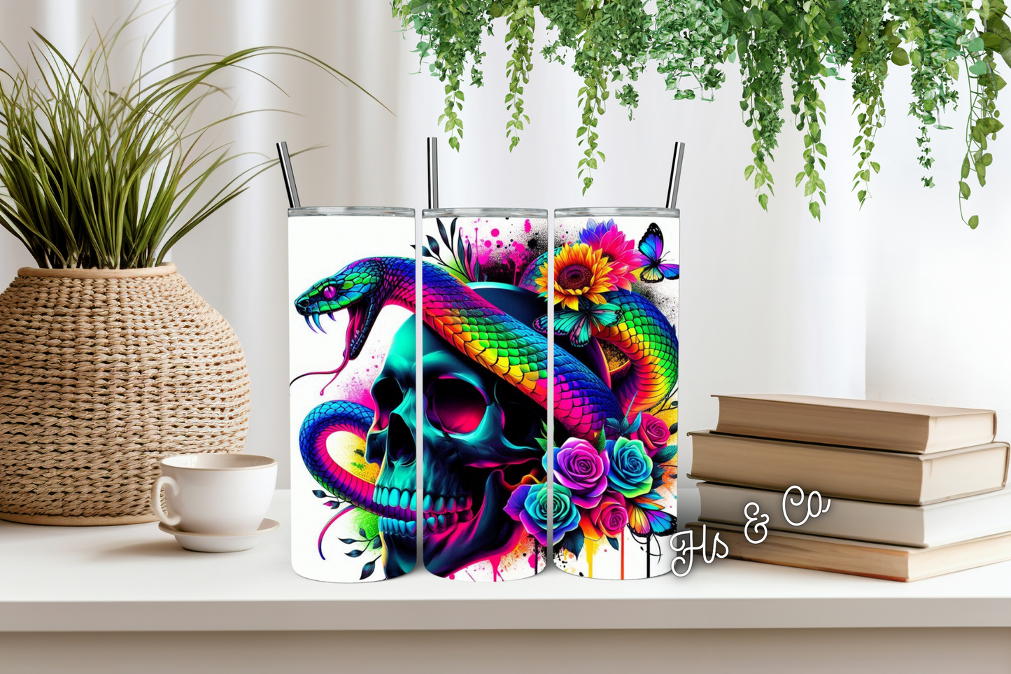 Rainbow skull tumbler