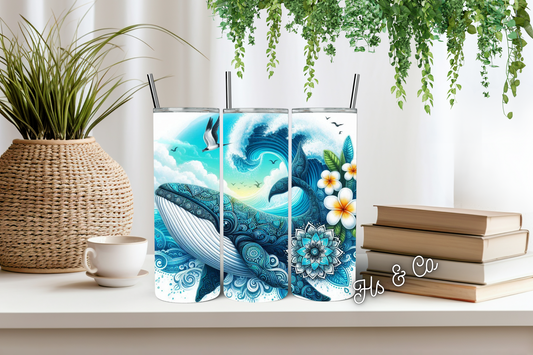 Big blue whale with wave tumbler