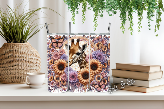 Floral giraffe tumbler
