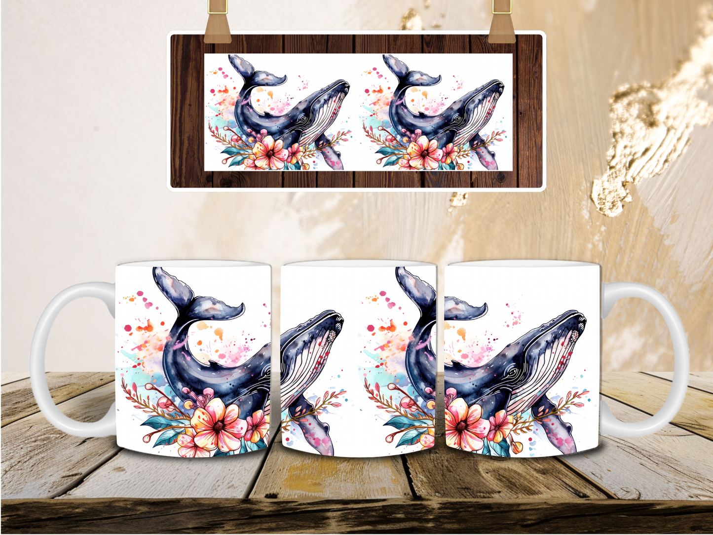Floral whale mug