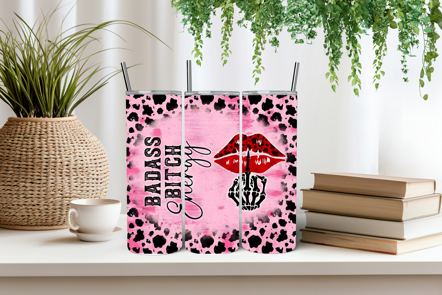 Bad b energy pink leopard tumbler