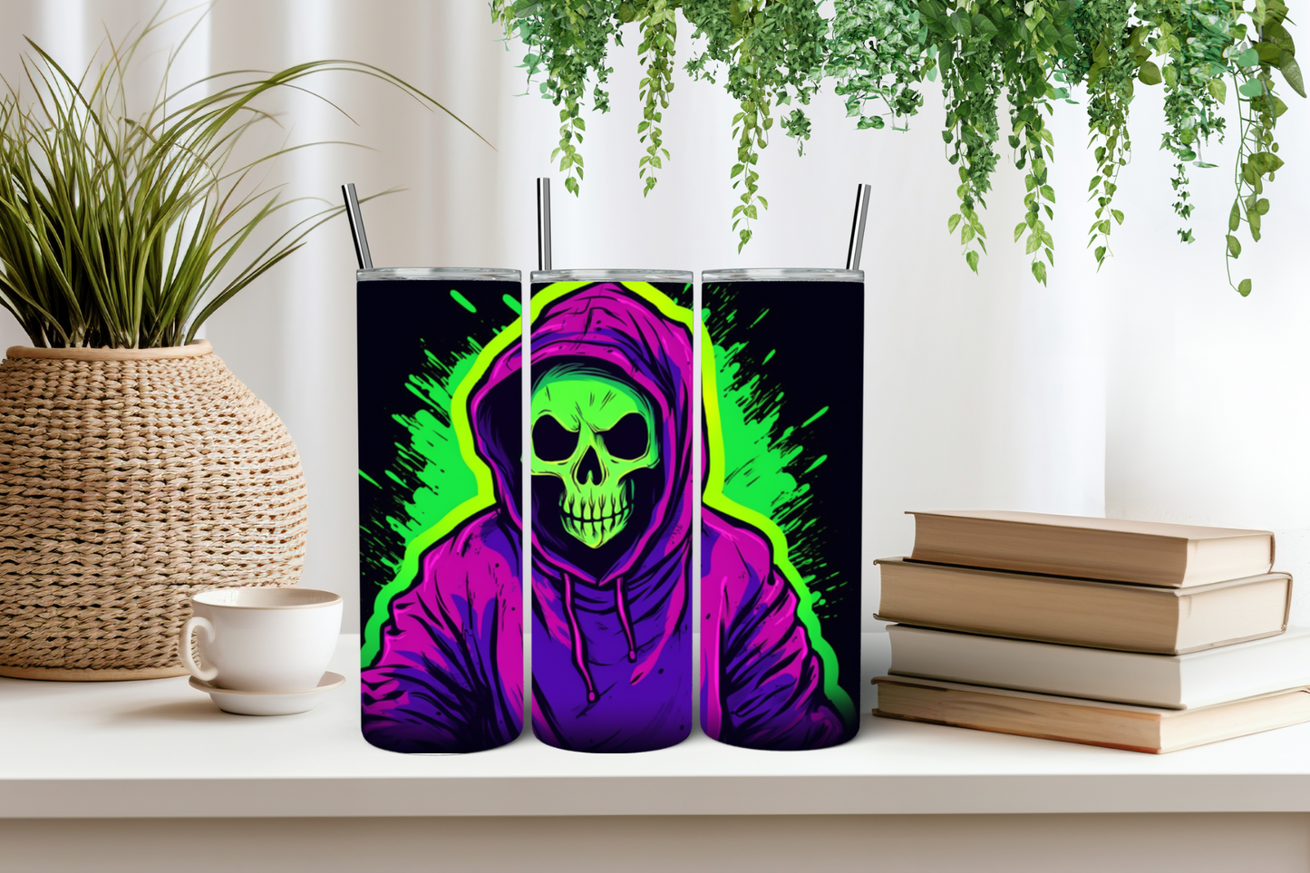 Neon skull tumbler