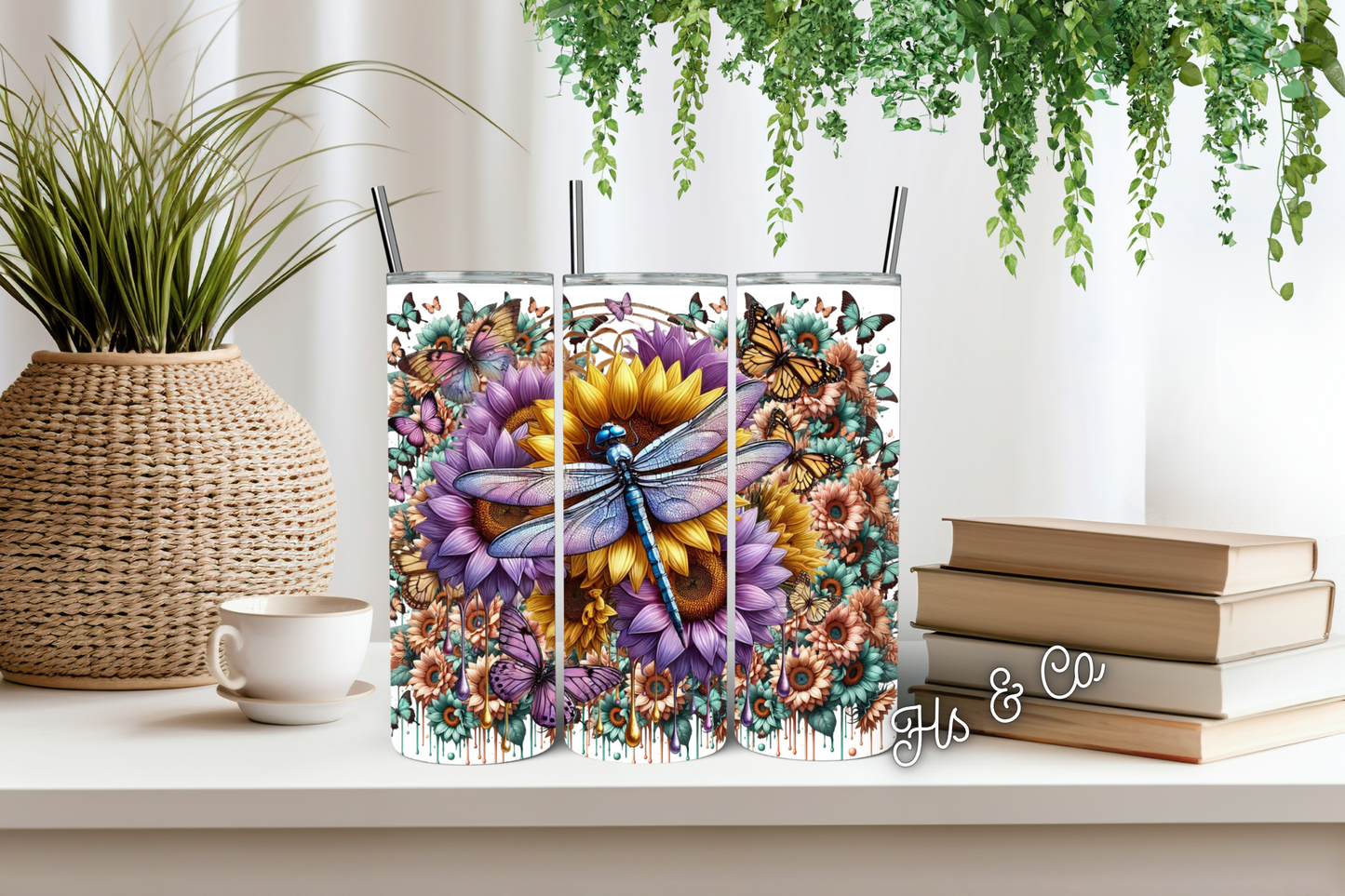 Floral dragonfly tumbler