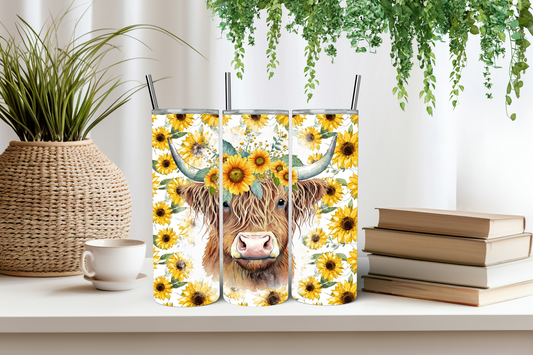 Bleach spot highland cow tumbler