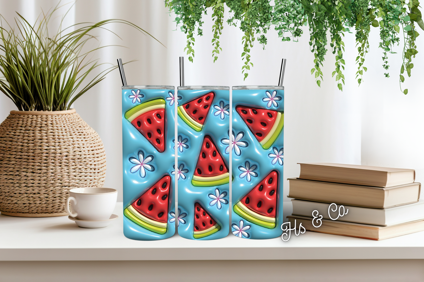 3D blue watermelon tumbler