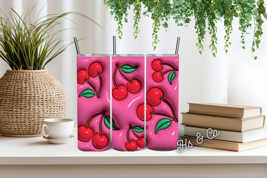 3D pink cherry tumbler