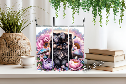 Black fluffy cat tumbler