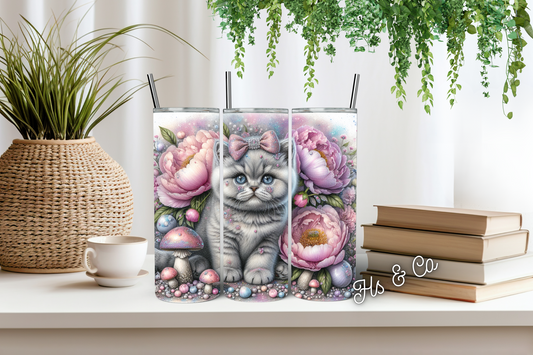 Grey fluffy cat tumbler