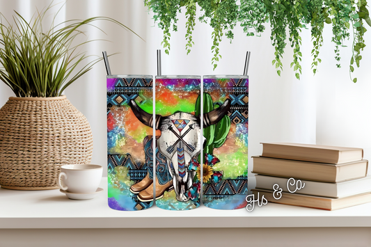 Rainbow skull tumbler