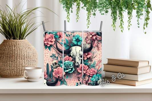 Rustic peach skull tumbler