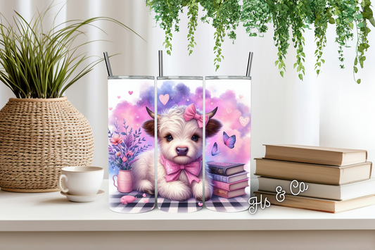 Book babe highland cow #3 tumbler