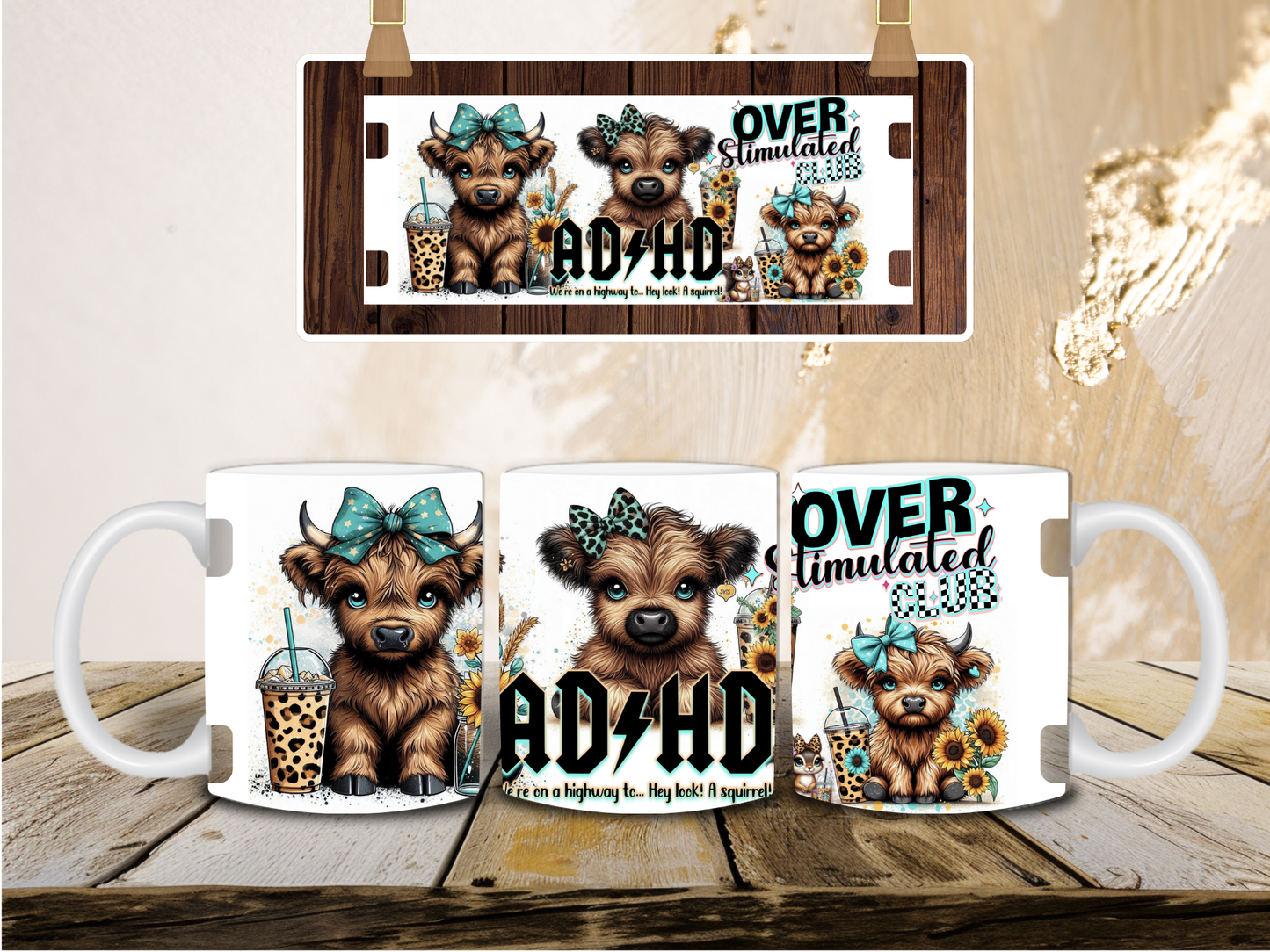 ADHD highland cow mug