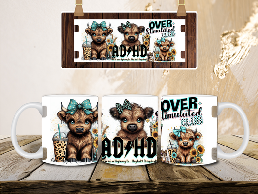 ADHD highland cow mug