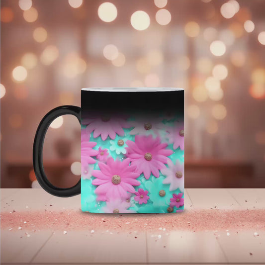 Pink and blue floral magic mug